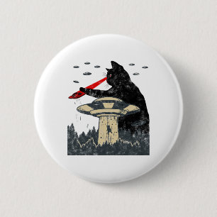 Badge Rond 5 Cm Alien Ufo Enlèvement Laser Oeil Drôle Chat