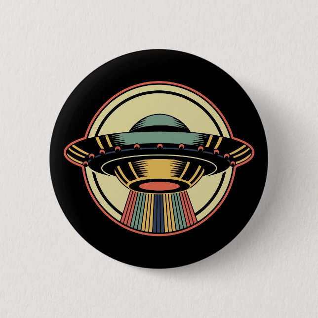 Badge Rond 5 Cm Alien UFO rétro (Devant)