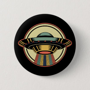 Badge Rond 5 Cm Alien UFO rétro