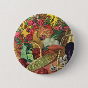 Badge Rond 5 Cm Alimentation Biologique, Légumes de jardin, Fleurs