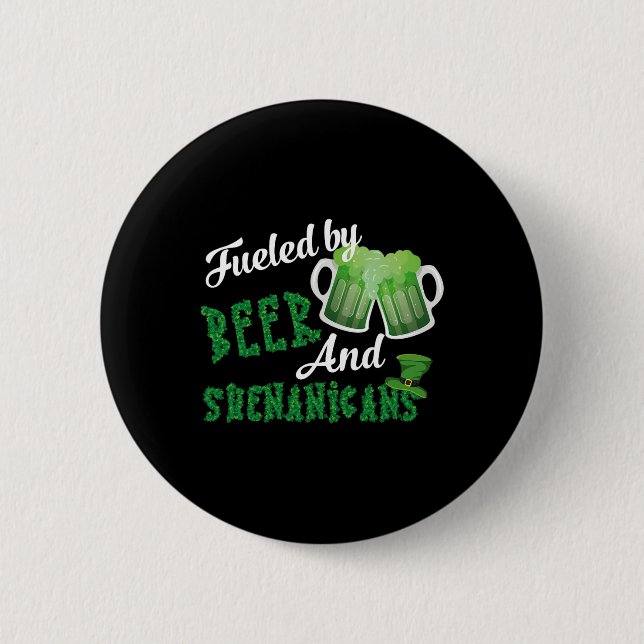 Badge Rond 5 Cm Alimenté Par La Bière Et Les Shenanigans Saint-Pat (Devant)