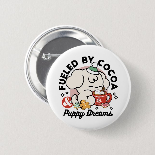 Badge Rond 5 Cm Alimenté par le cacao et les Rêves de chiots - Chi (Devant & derrière)