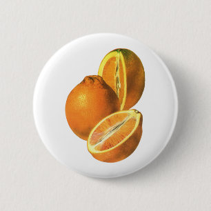 Badge Rond 5 Cm Aliments Anciens, Oranges Fraîches Biologiques Sai