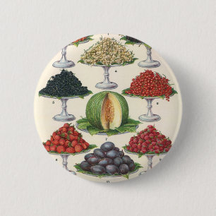 Badge Rond 5 Cm Aliments vintages Fruits assortés sur plateaux pou