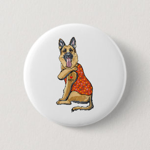 Badge Rond 5 Cm Allemand Berger Chien Tatouage I Love Maman Flower