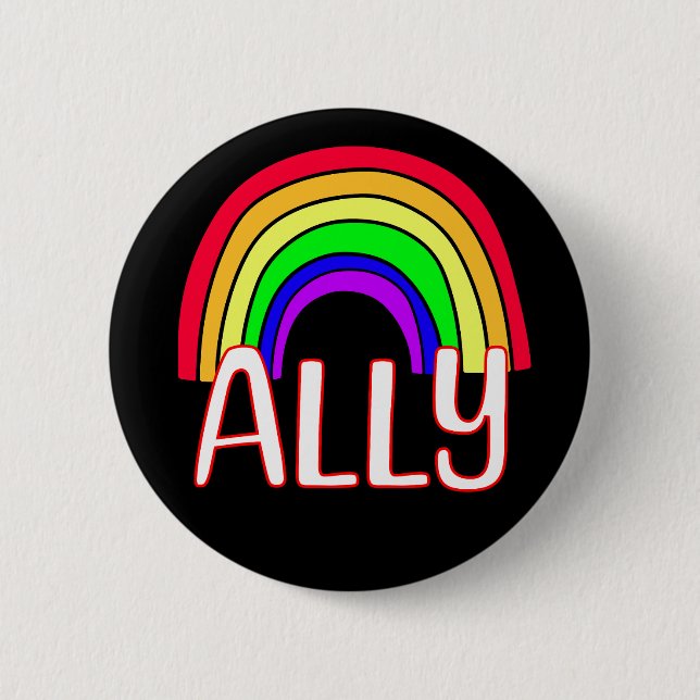 Badge Rond 5 Cm Alliance LGBTQIA+ | Cute Arc en ciel et Fierté car (Devant)