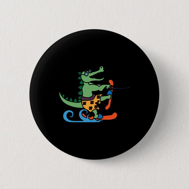 Badge Rond 5 Cm Alligator Ski Alligator Crocodile Ski d'eau Reptil (Devant)