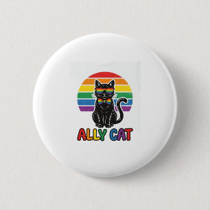 Badge Rond 5 Cm Ally Cat Rainbow Pride Vintage Chat T-Shirt Design