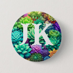 Badge Rond 5 Cm Aloe Vera et les succulents Collage Monogrammé