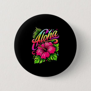 Badge Rond 5 Cm Aloha Fleur Tropicale Vacances Hawaï Été Plage
