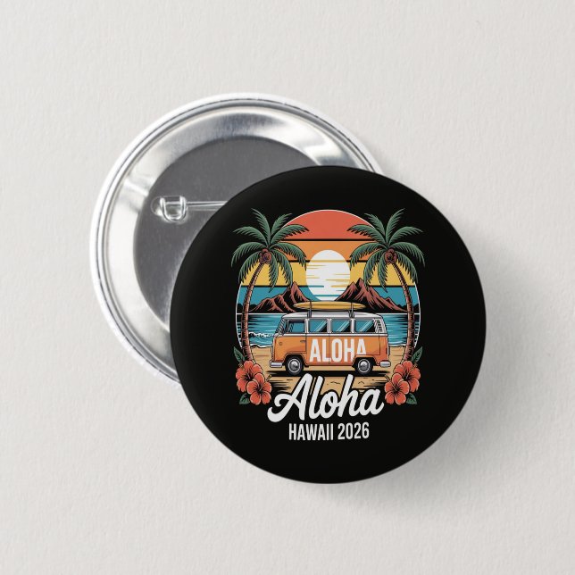 Badge Rond 5 Cm Aloha Hawaï 2026 (Devant & derrière)