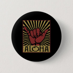 Badge Rond 5 Cm Aloha hawaïen Hawaii Vintage en détresse Shaka Sig
