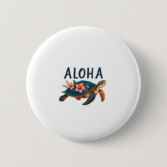 Badge Rond 5 Cm Aloha Hawaii Hawaiian-Shirt Turtle Hibiscus Kids G (Devant)