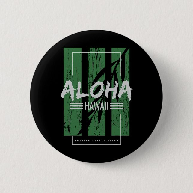 Badge Rond 5 Cm Aloha Hawaii Surfant Plage de Sunset  (Devant)