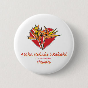 Badge Rond 5 Cm Aloha Hawaiil Oiseau du Paradis Coeur