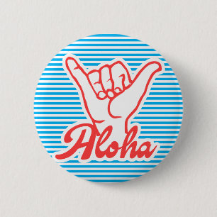 Badge Rond 5 Cm Aloha Shaka Hands, version bleue