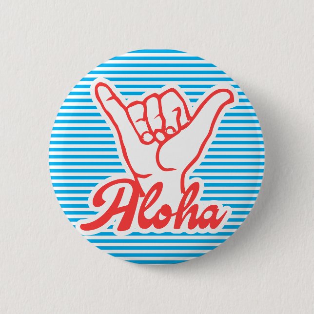 Badge Rond 5 Cm Aloha Shaka Hands, version bleue (Devant)
