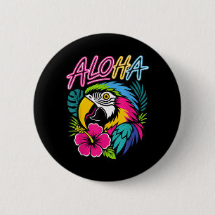 Badge Rond 5 Cm Aloha Trocal Perroquet Hawaii Voyage Ara Macao Hib