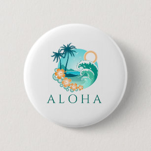 Badge Rond 5 Cm Aloha Tropical