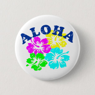Badge Rond 5 Cm Aloha Vintage Pinback Button rose Jaune VertBleu