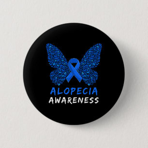 Badge Rond 5 Cm Alopecia Areata Awareness Mois Bleu Ruban