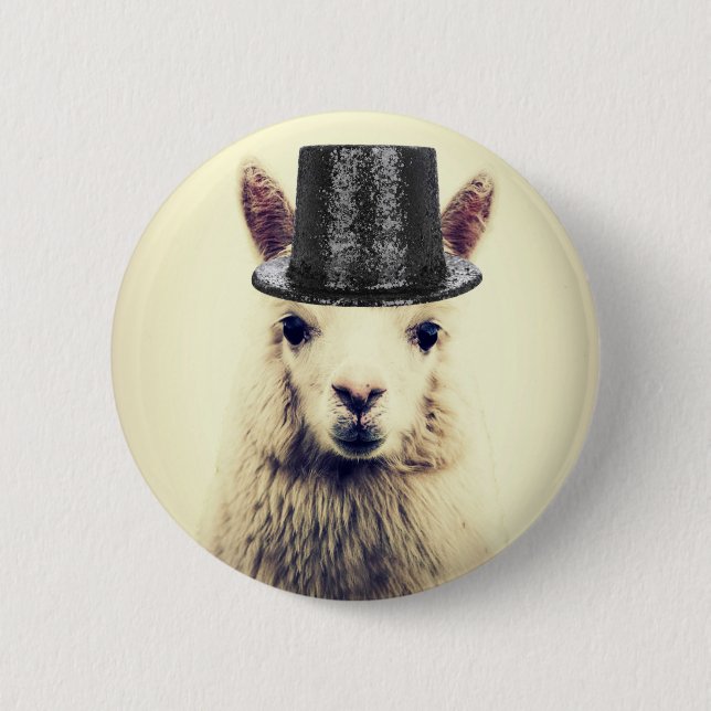 Badge Rond 5 Cm Alpaca dans un haut-de-forme (Devant)