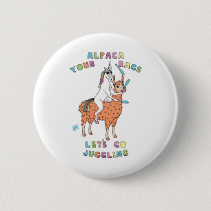 Badge Rond 5 Cm Alpaca-Vos-Sacs-Allons-Y-Jongler-Licorne-À-Cheval-