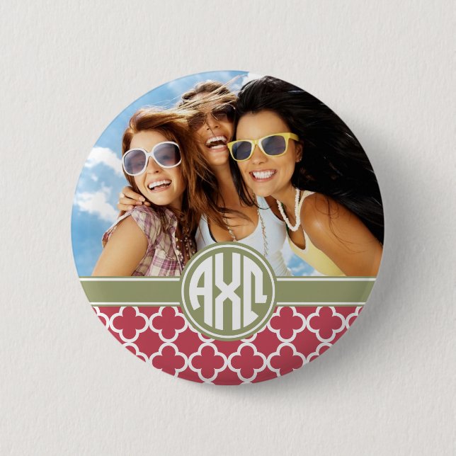 Badge Rond 5 Cm Alpha Chi Omega| Monogramme et photo (Devant)