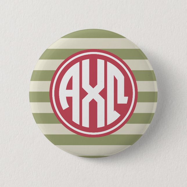 Badge Rond 5 Cm Alpha Chi Omega | Motif Rayure Monogramme (Devant)
