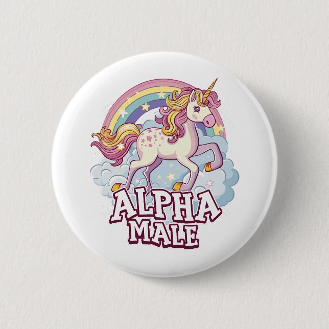 Badge Rond 5 Cm Alpha Homme Unicorne (Devant)