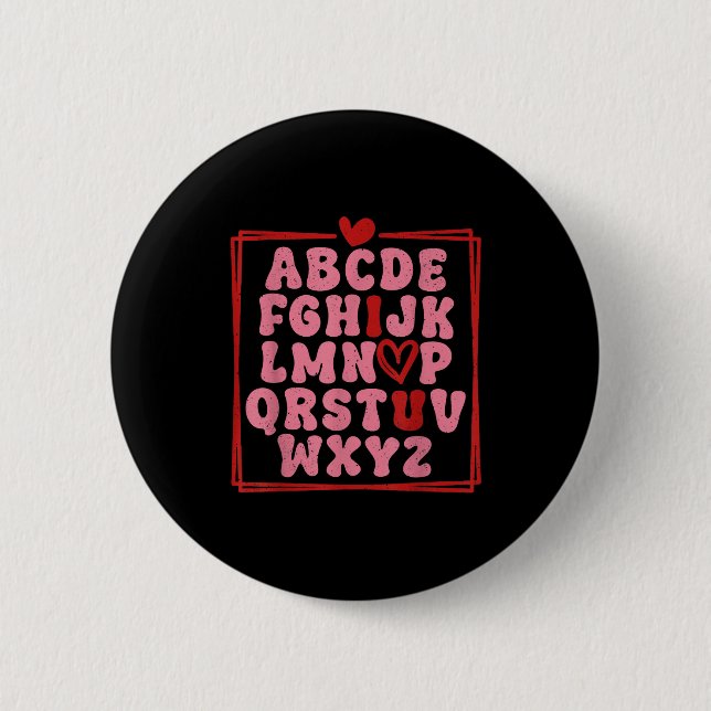 Badge Rond 5 Cm Alphabet Abc I Love You Valentines Day Heart  (Devant)
