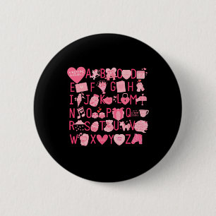 Badge Rond 5 Cm Alphabet Abc Je T'Aime T Shirt Saint Valentin Hea