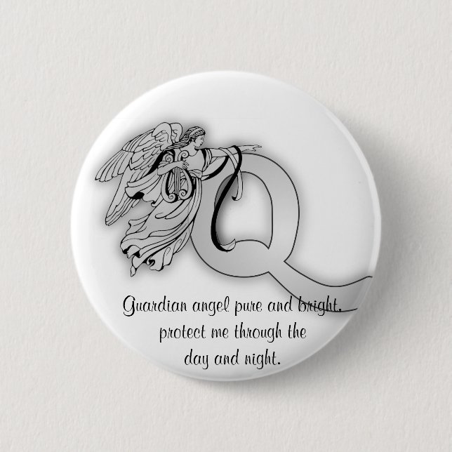 Badge Rond 5 Cm Alphabet de monogramme d'ange de la lettre q (Devant)