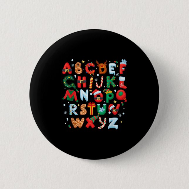 Badge Rond 5 Cm Alphabet de Noël pour enseignants Retour à l'école (Devant)