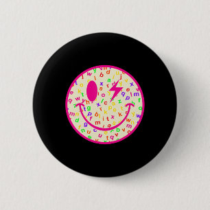 Badge Rond 5 Cm Alphabet Visage Heureux Retour À L'école Enseignan