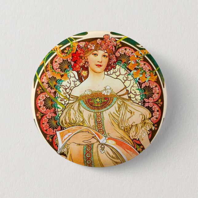Badge Rond 5 Cm Alphonse Mucha Art Nouveau Daydream (Devant)