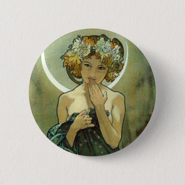 Badge Rond 5 Cm Alphonse Mucha Clair De Lune Button (Devant)