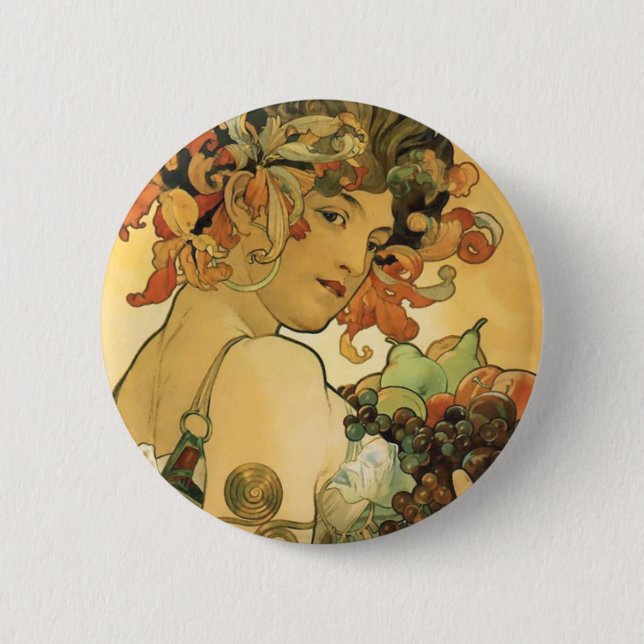 Badge Rond 5 Cm Alphonse Mucha ~ Fruit. 1897 (Devant)