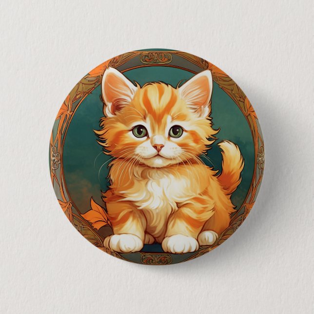 Badge Rond 5 Cm Alphonse Mucha Style Chat orange (Devant)