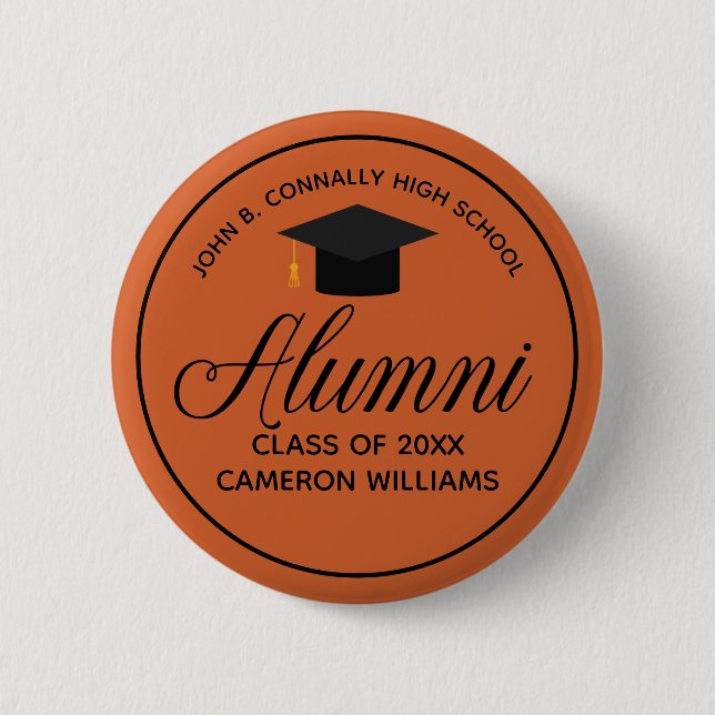 Badge Rond 5 Cm Alumni Orange High School Reunion Personnalisé Nom (Devant)