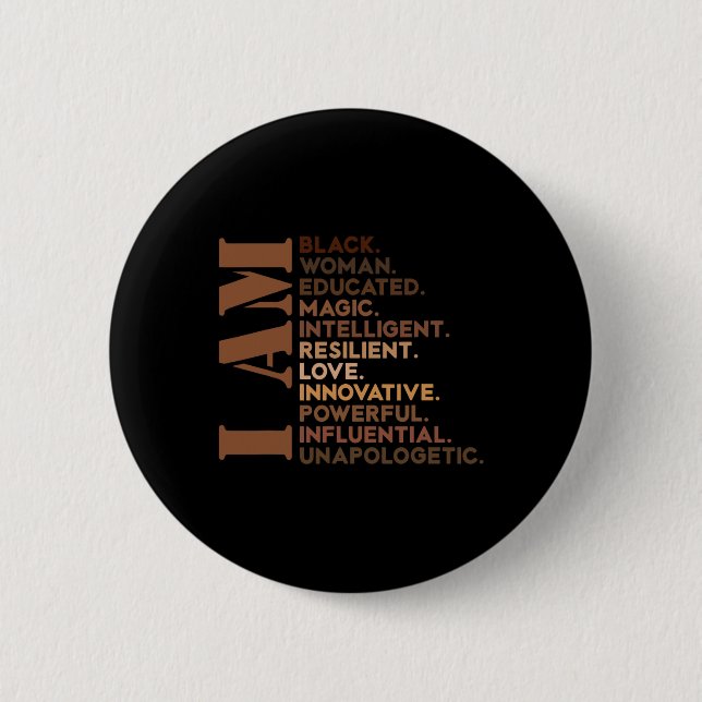 Badge Rond 5 Cm Am Black Woman Educated Melanin Black History Mont (Devant)
