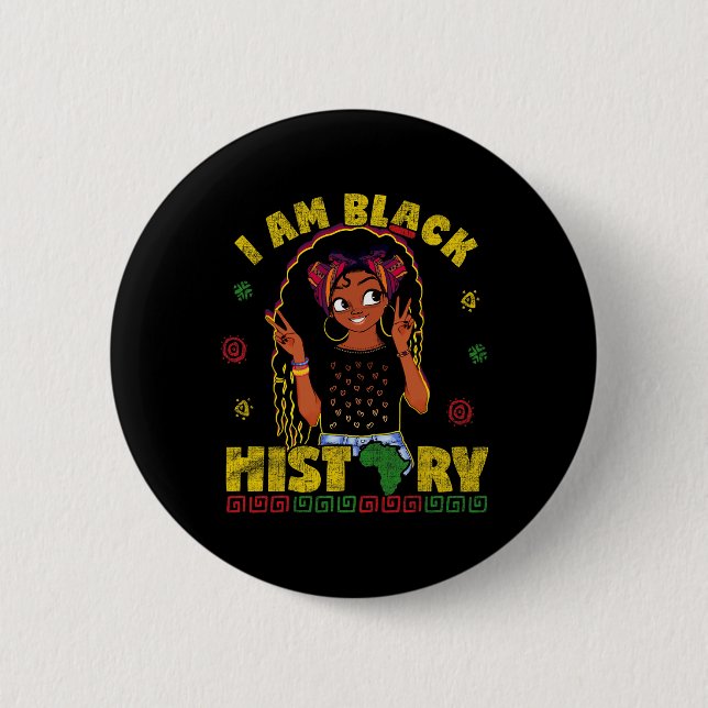 Badge Rond 5 Cm Am Mois D'Histoire Noire Pour Les Enfants Filles A (Devant)