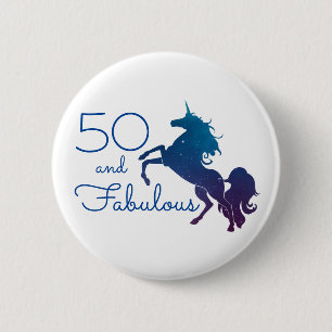 Badge Rond 5 Cm Amant 50 de licorne et anniversaire fabuleux