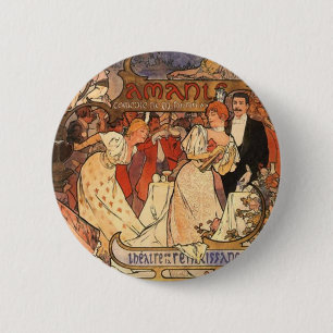 Badge Rond 5 Cm Amants, Alphonse Mucha