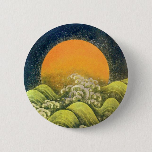 Badge Rond 5 Cm AMATÉRASU, GODDESS SOLEIL, vert jaune noir (Devant)