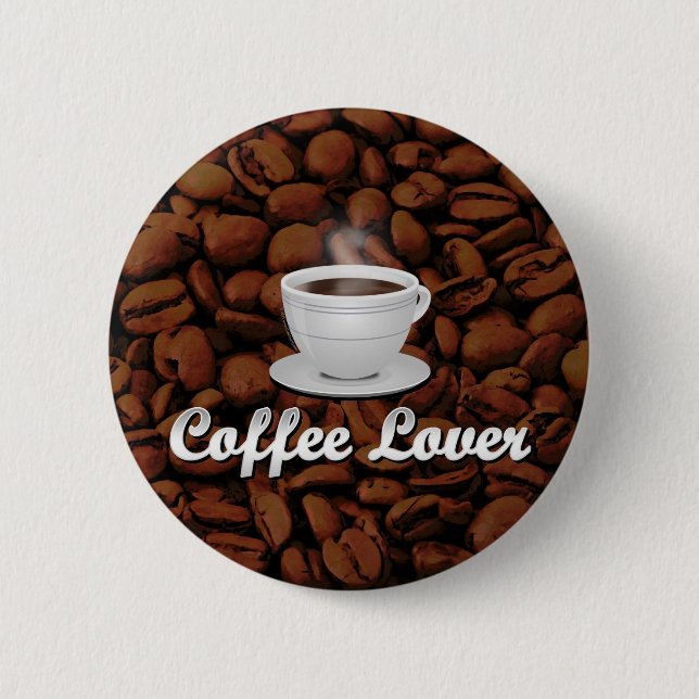 Badge Rond 5 Cm Amateur de café, Coupe blanche/haricots Brown (Devant)