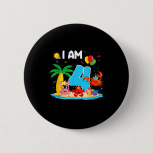 Badge Rond 5 Cm Amateur de crabe de 4 ans 4ème thème crabe plage é