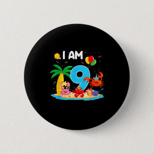 Badge Rond 5 Cm amateur de crabe de 9 ans thème crabe 9ème plage é
