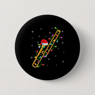 Badge Rond 5 Cm Amateur de musique de trombone Noël Lumières Santa