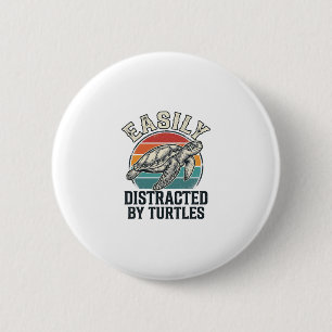 Badge Rond 5 Cm Amateur de tortues vintage facilement distrait par